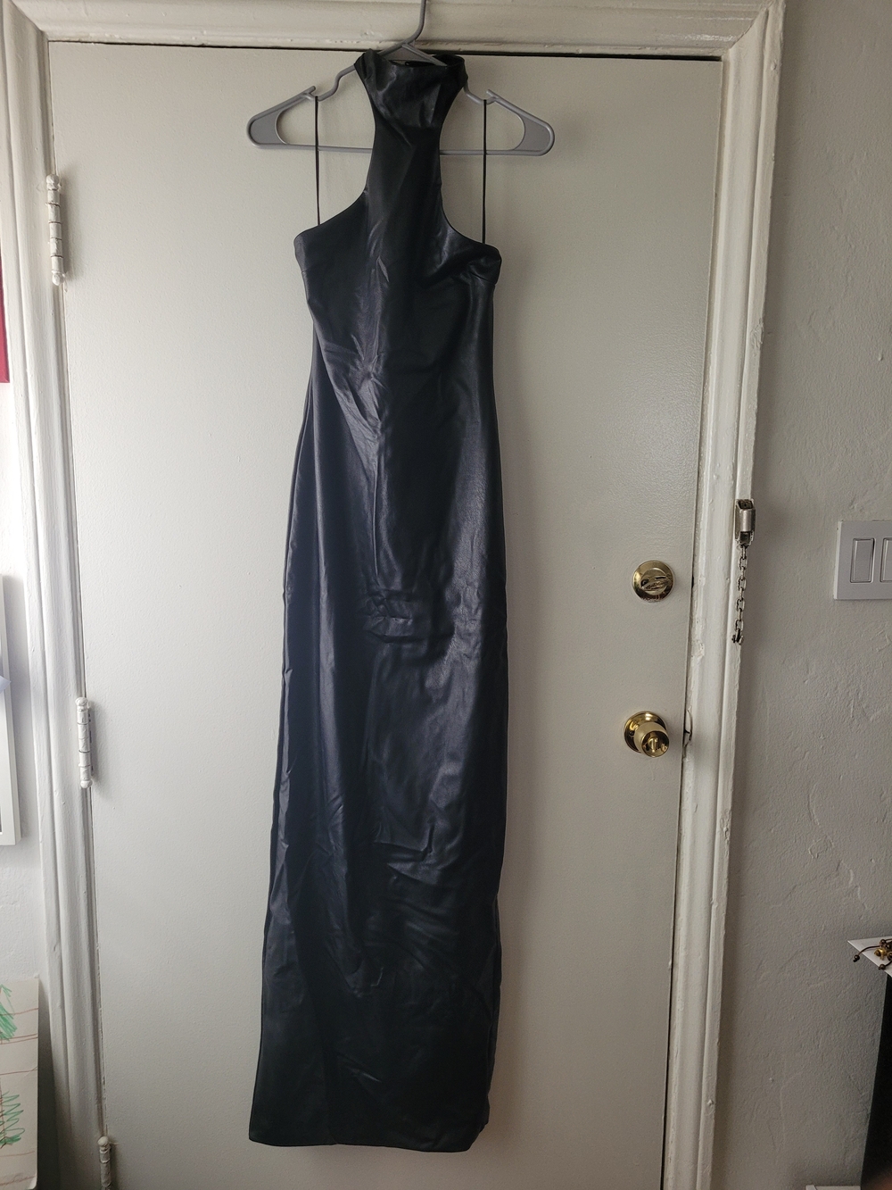 naked wardrobe Black Faux-Leather Halter Maxi Dress